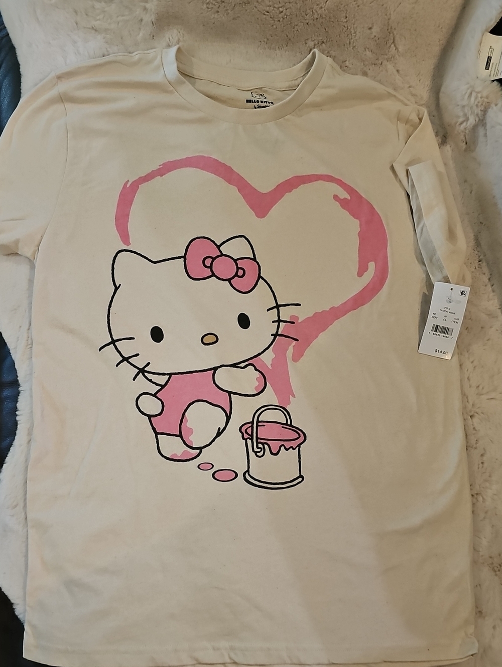 Sanrio Cream Tee with Pink Hello Kitty Heart Graphic